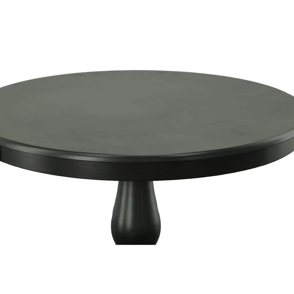 Classic Black Round Wood Dining Table with Pedestal Base