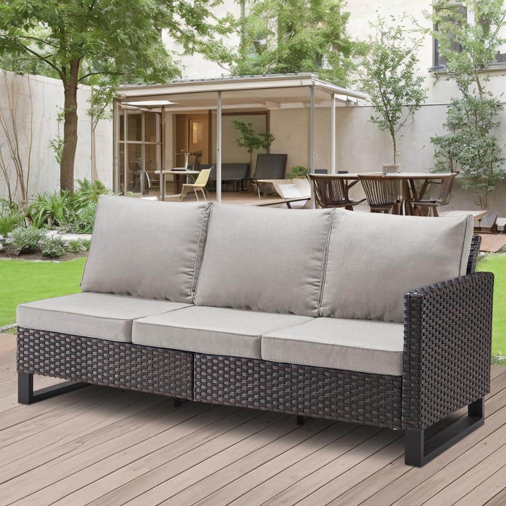 U-Weave Brown Wicker Left Arm 3-Seat Outdoor Sectional Sofa Patio Sofa with Beige Cushion price history on PriceWatchPro