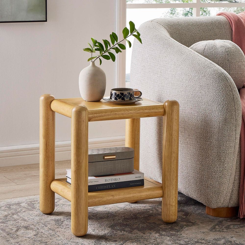 MODWAY Arcus 19 in. Rectangular 2-Tier Wood Side Table in Oak with