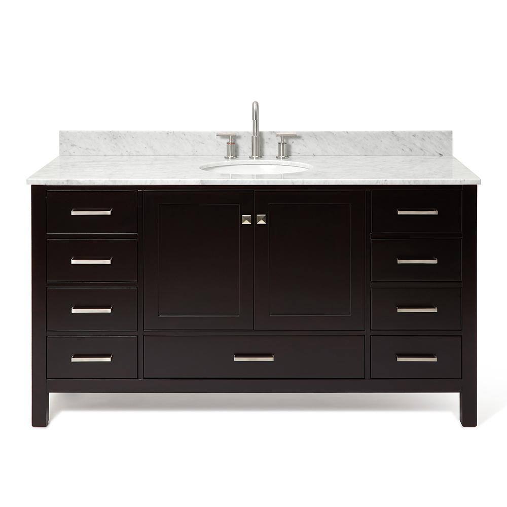 Espresso Wood 61" Single Basin Vanity with Marble Top