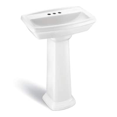Designer Series 24 in. Vitreous China Oval Lavatory and Pedestal Vessel Sink Combo with 4 in. Faucet Center in White