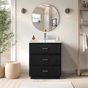 18.25 in. W x 29.75 in. D x 34.13 in. H 1 Sink Freestanding Bath Vanity in Black with White Ceramic Top and 3 Drawers