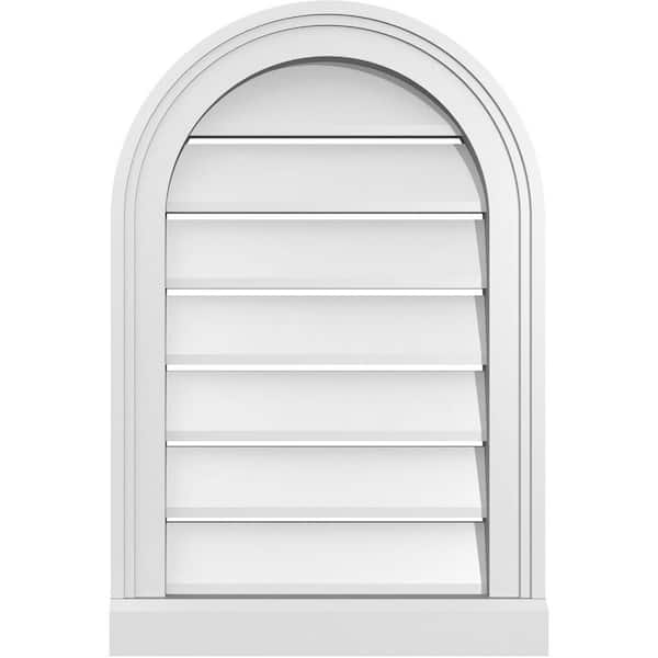 Ekena Millwork 16 in. x 24 in. Round Top White PVC Paintable Gable Louver Vent Functional