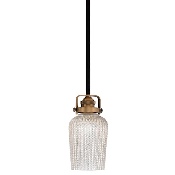 Unbranded Decatur 60-Watt 1-Light Black and Brass Light Mini Pendant with 5 in. Silver Textured Glass Shade, No Bulb Included