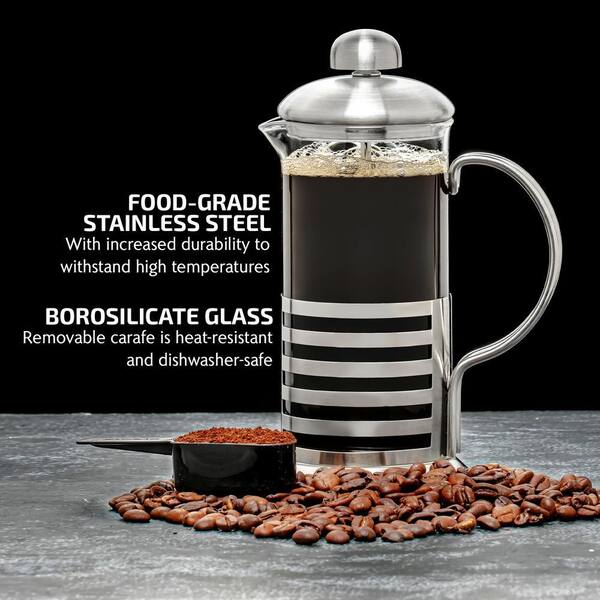 OVENTE 1.5 Cup Stainless Steel French Press Cafetiere Coffee and Tea Maker  with 4-Level Mesh Filter FSH12S - The Home Depot