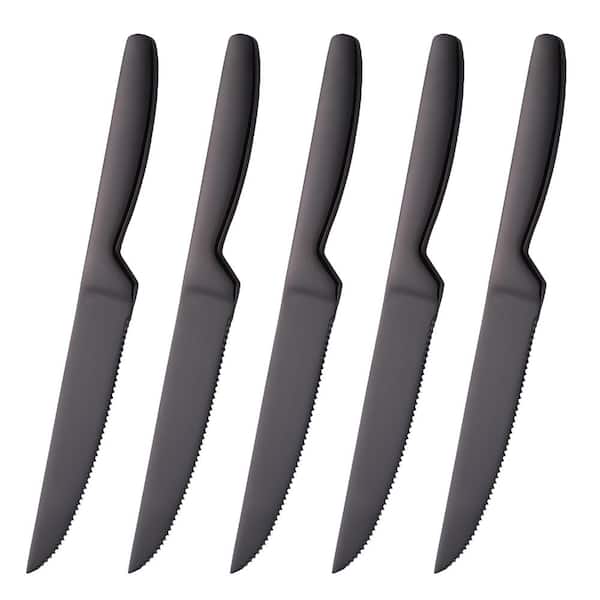 5-Piece Serrated Steak Knife Set, Heavy Duty One-Piece Stainless Steel, 8.7-Inch Blade for Steak Table