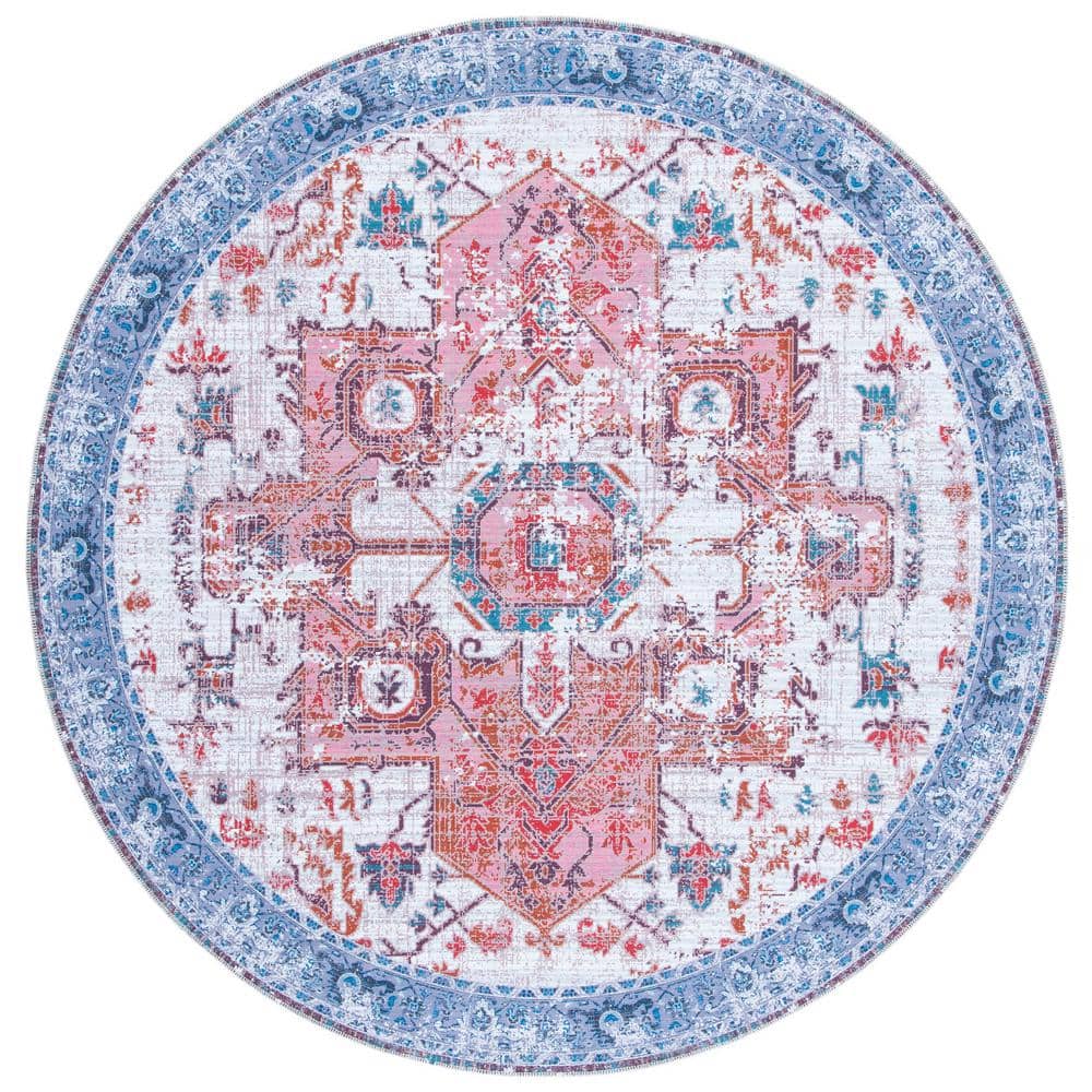Serapi Rust/Blue 7 ft. x 7 ft. Machine Washable Geometric Medallion Round Area Rug price history on PriceWatchPro