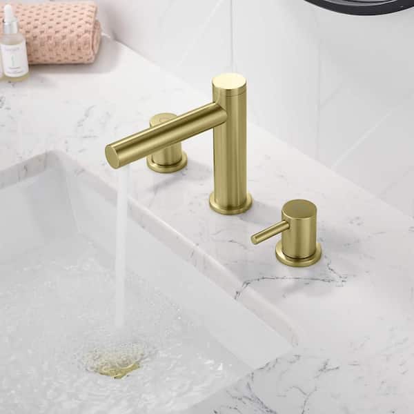 8 in. Widespread 2-Handle Bathroom Sink Faucet with Supply Lines and Adjustable Flow Rate in Brushed Gold (1-Pack)