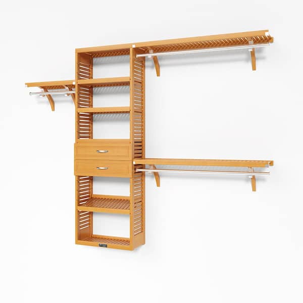 72 in. W - 120 in. W Honey Maple Reach in with 2 Drawers 12 in. Shelf Wood Closet System