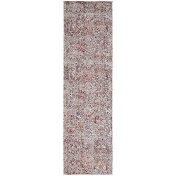 2 ft. x 8 ft. Pink, Ivory Abstract Runner Rug