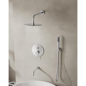 Single Handle 3-Spray Round Tub and Shower Faucet in Brushed Nickel (Valve Included)
