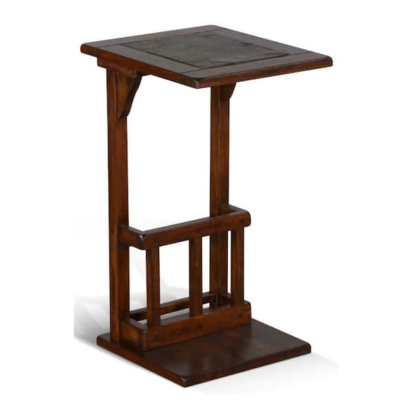 15 in. Brown Rectangle Wood End Table with Magazine Rack