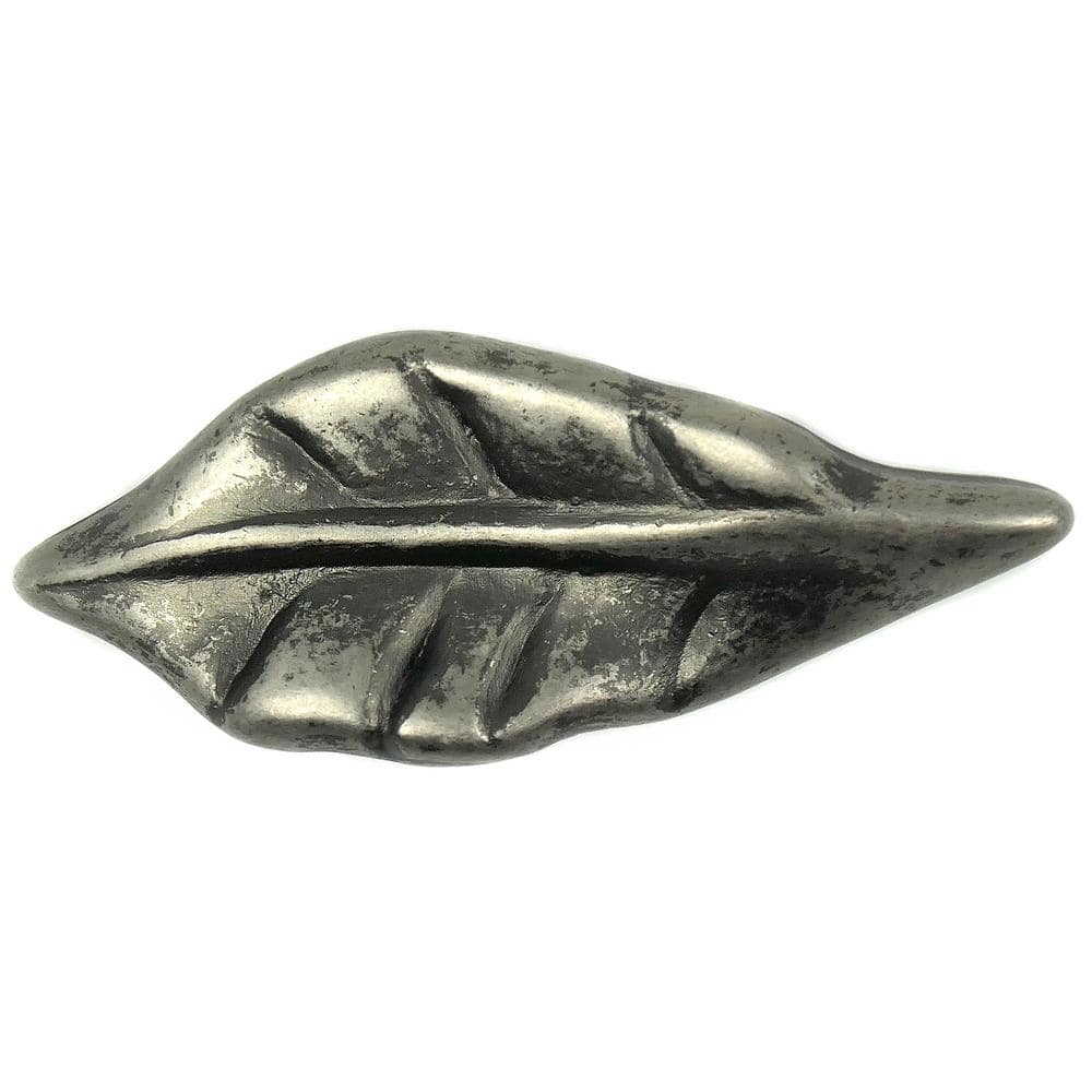 Antique Pewter Leaf-Shaped Cabinet Knob with Mounting Hardware
