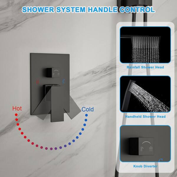 LORDEAR 2-Spray Patterns 12 in. Square Wall Mounted Luxury