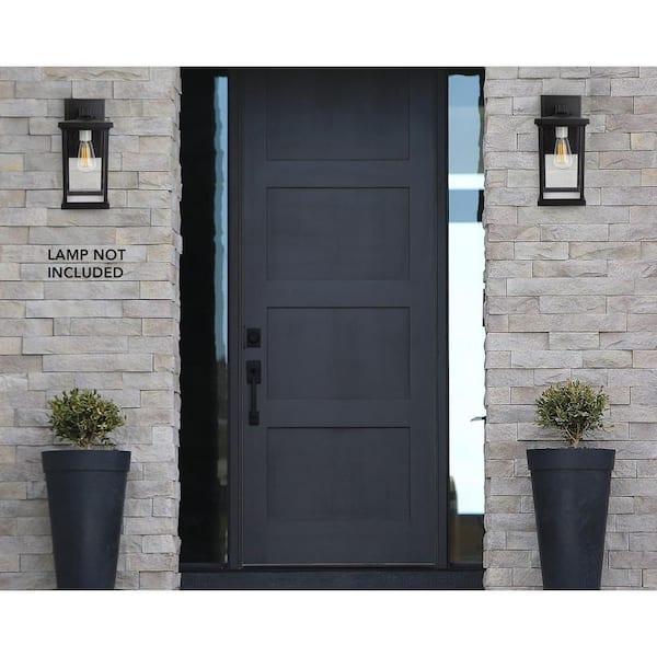 8.5 in. D x 14.4 in. H x 6.4 in. W 1-Light Black Outdoor Square Wall Lantern Sconce with Durable Clear Acrylic Lens