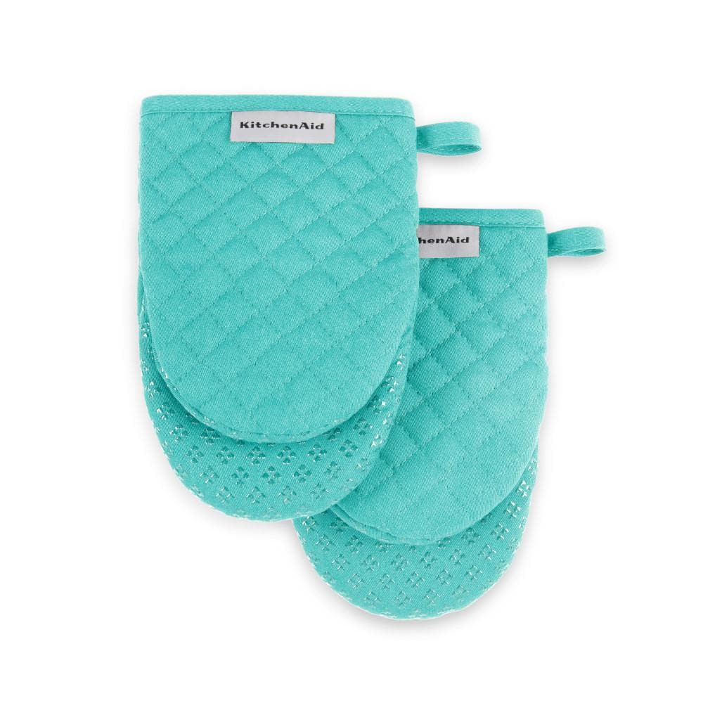Aqua Silicone Print Mini Oven Mitts, 2-Pack