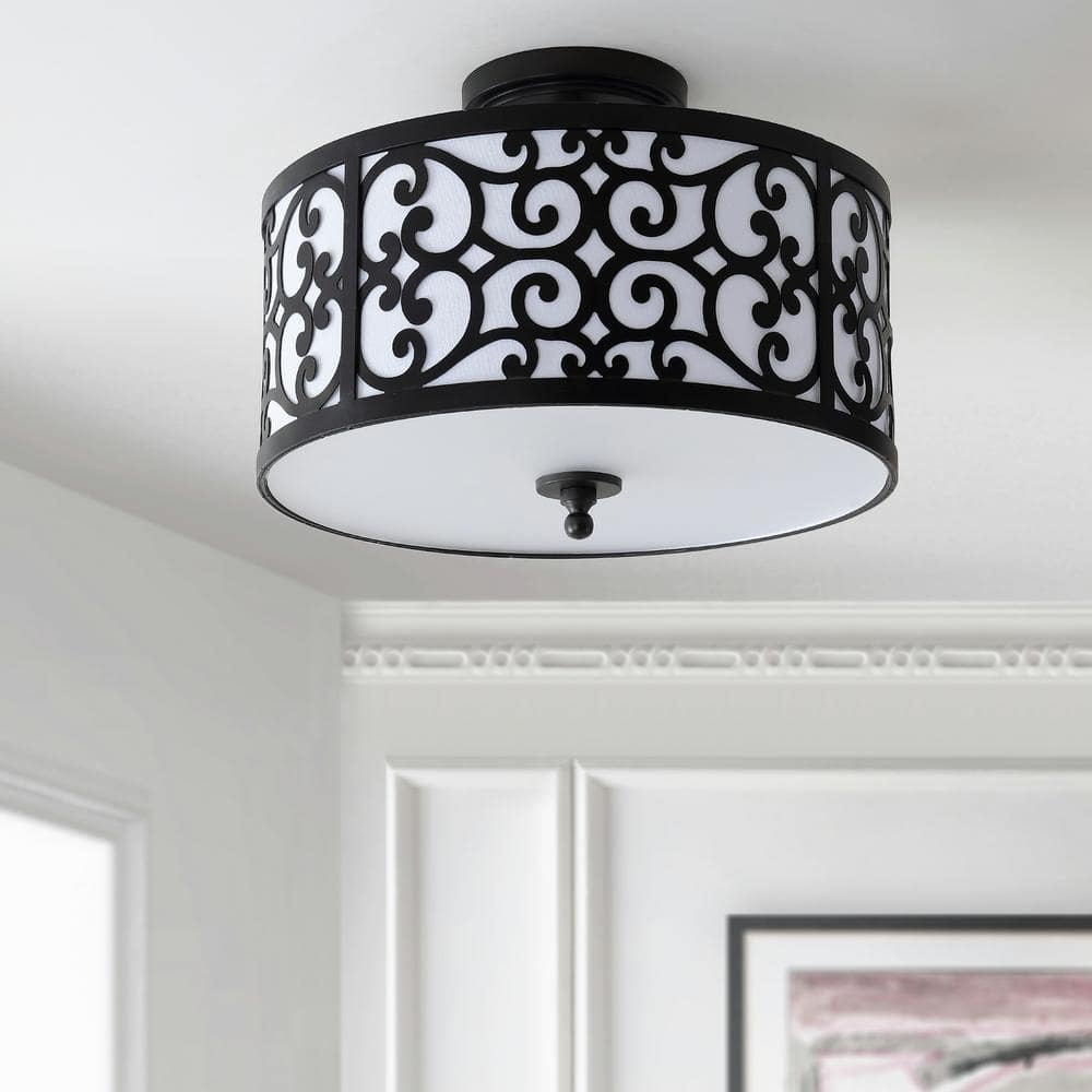 Elegant 15" Oil Rubbed Bronze LED Drum Ceiling Light with Linen Shade
