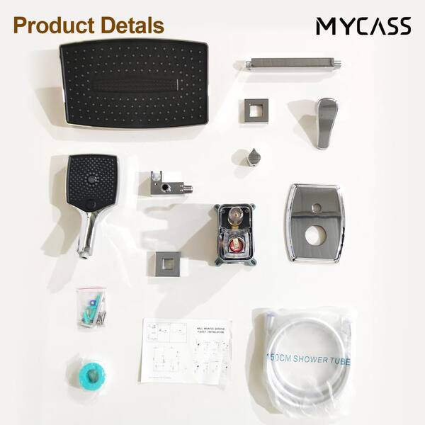 MYCASS 14 in. Single-Handle 3-Spray Rectangle Rain Shower MYCASS 14 in. Single-Handle 3-Spray Rectangle Rain Shower