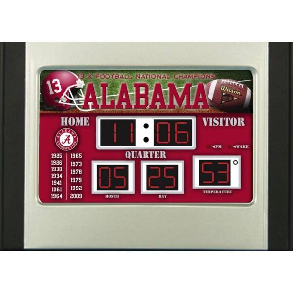 Team Sports America University of Alabama 6.5 in. x 9 in. Scoreboard Alarm Clock with Temperature