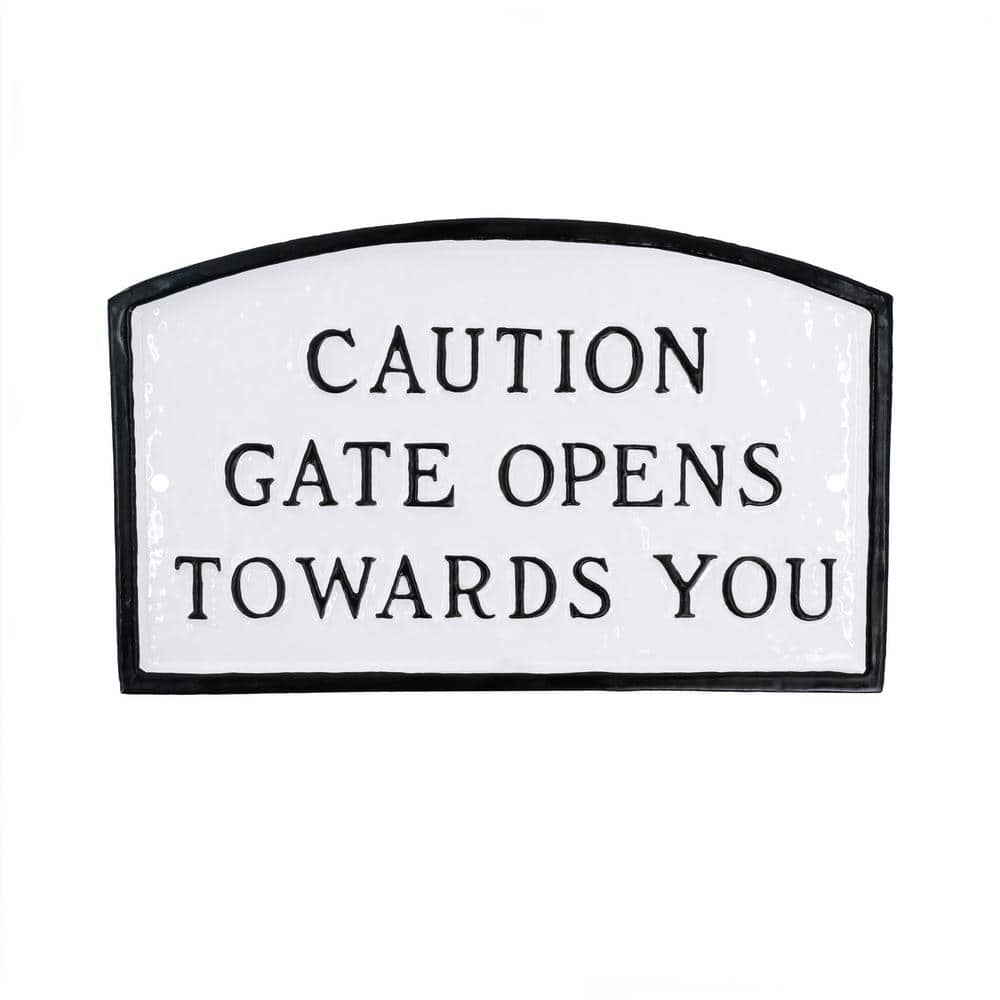 5.5 in. x 9 in. Small Arch Caution Gate Opens Towards You Statement Plaque Sign - White/Black price history on PriceWatchPro