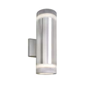Lightray 2-Light Brushed Aluminum Integrated LED Outdoor Wall Lantern Sconce