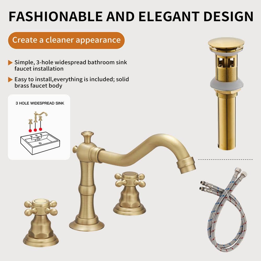 Antique Brass Double-Handle Widespread Bathroom Faucet