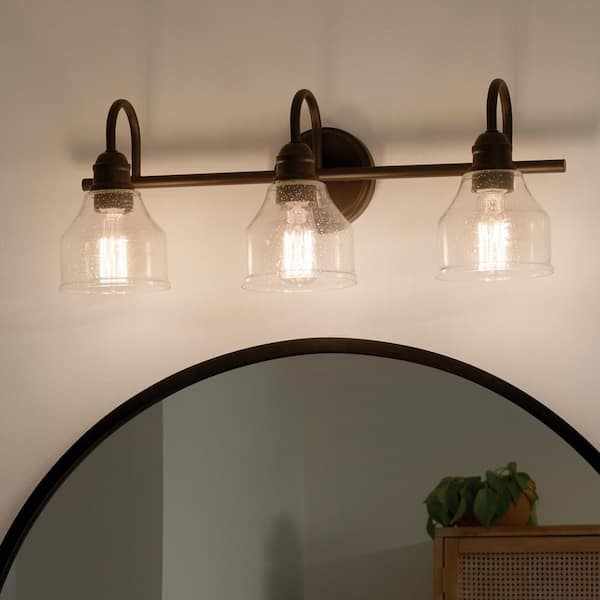 Avery 24 in. 3-Light Olde Bronze Vintage Bathroom Vanity Light with Clear Seeded Glass