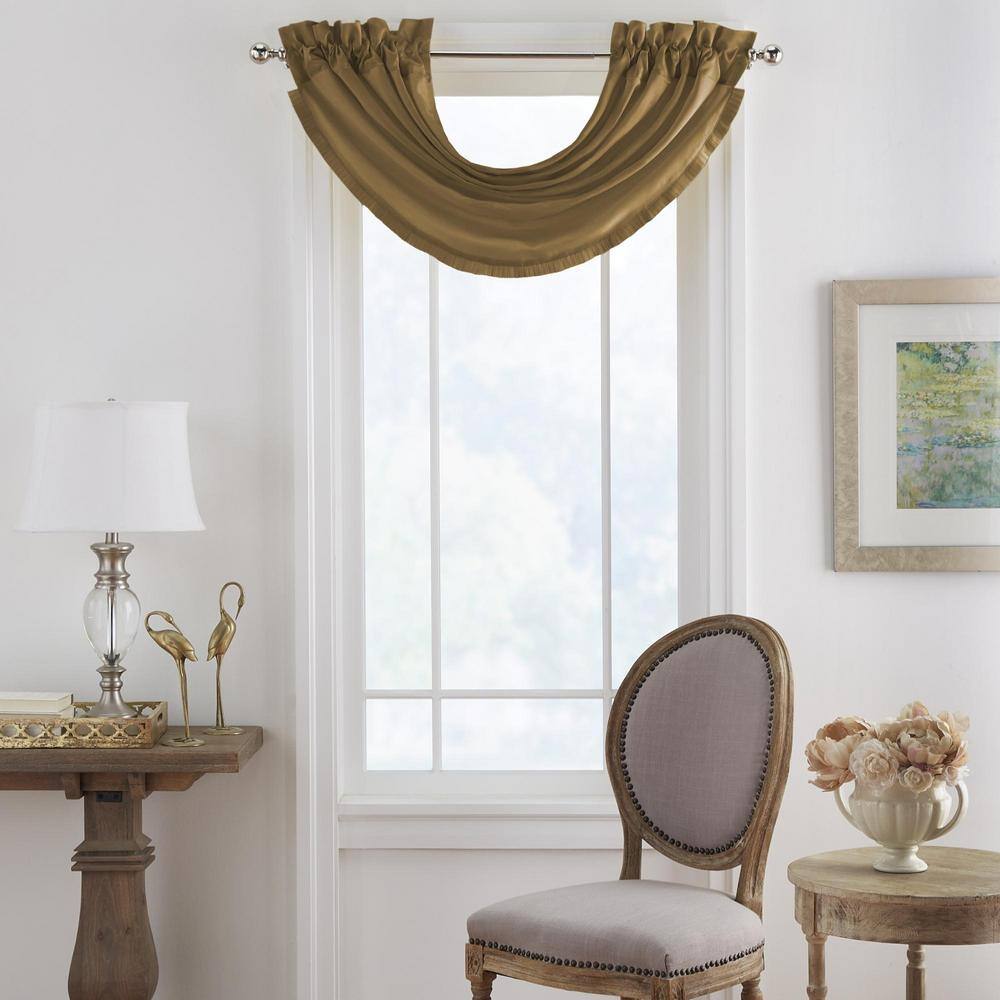 Gold Faux Silk Waterfall Rod Pocket Window Valance