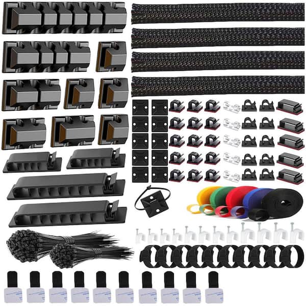 327 Pieces Cable Management Kit 4 Cable Sleeves 65 Clips 25 Organizer Straps 200 Fastening Ties 20 Zip Tie Mounts Black