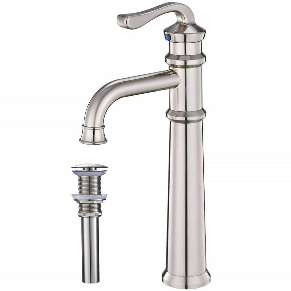 Single Handle Bathroom Vessel Sink Faucet with Pop-Up Drain 1-Hole Brass Hi