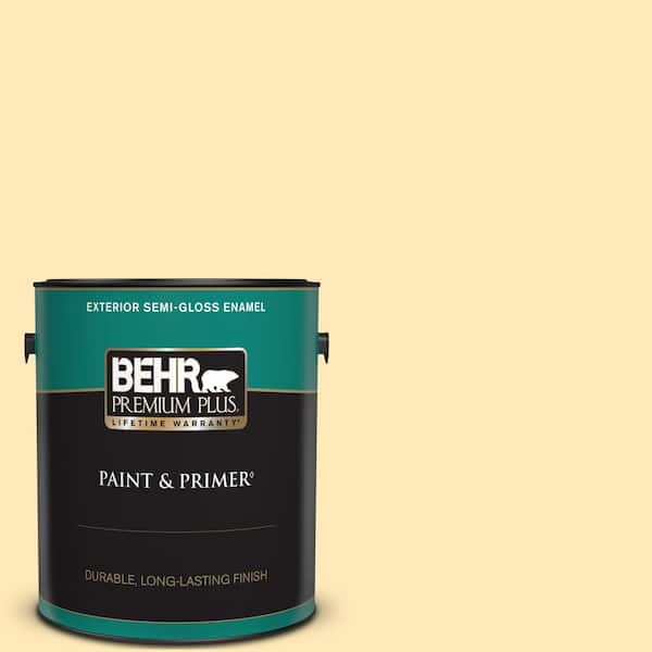 BEHR PREMIUM PLUS 1 gal. #320A-3 Cornsilk Semi-Gloss Enamel Exterior Paint & Primer