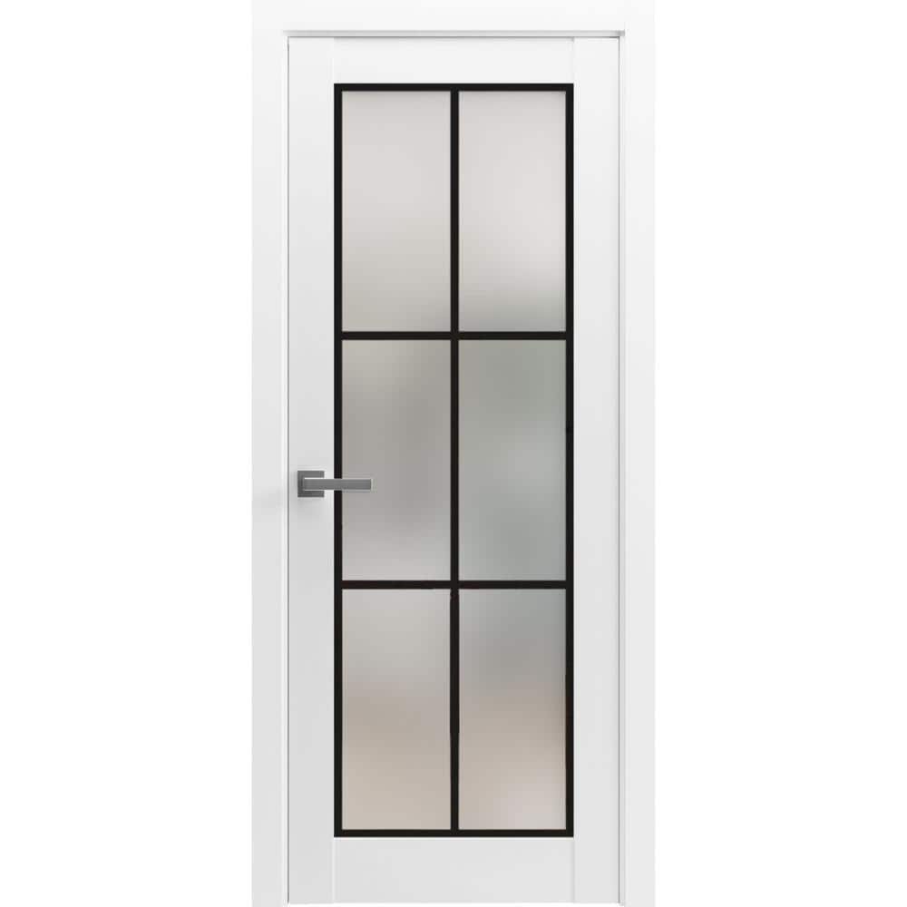 White Silk Frosted Glass 30 x 84 Inch Solid Pine Interior Door