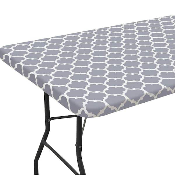 SenQWFa 36 in. x 96 in. Picnic Table Cover Grey Waterproof Elastic Fitted Camping Tablecloths