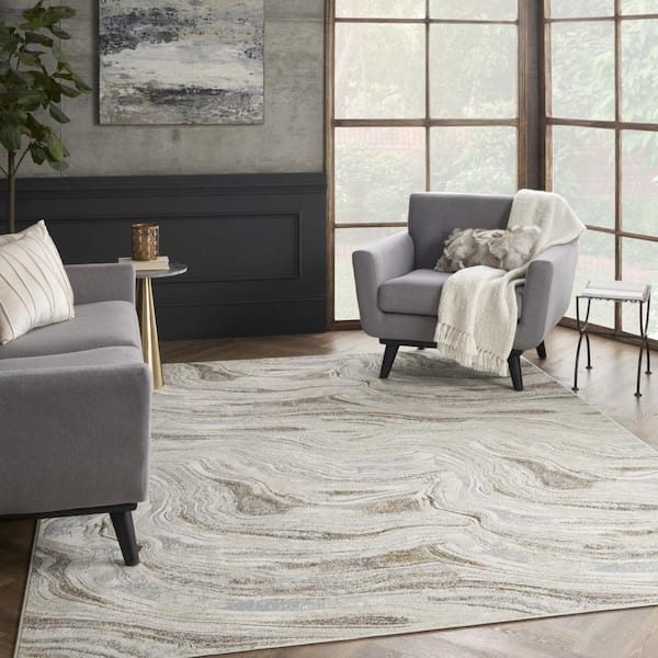 8 ft. x 10 ft. Ivory Gray and Brown Abstract Non Skid Area Rug