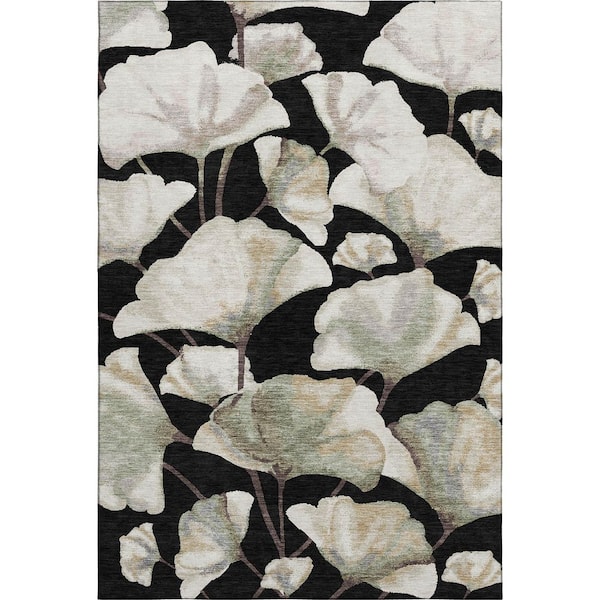 Mayfield Premium Machine Washable Abstract AMF2405 Black 5 ft. x 7 ft. 6 in. Area Rug