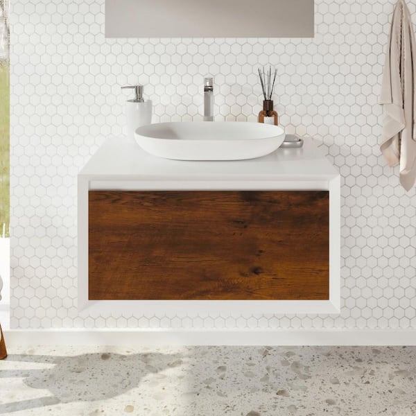 Santa Monica 30 in. Single Sink Floating Rosewood Bath Vanity with White Acrylic Top (Assembled)