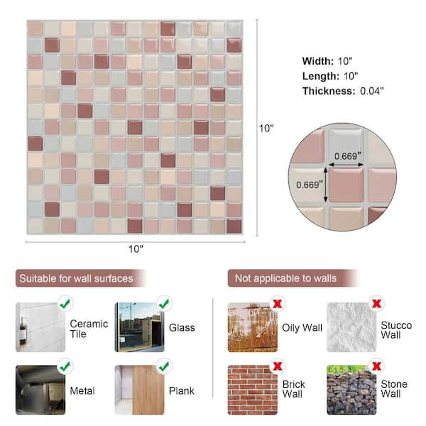 10-Pack Peel & Stick 3D Tile Stickers - 30x30cm Black & White PVC Backsplash For Kitchen & Bathroom