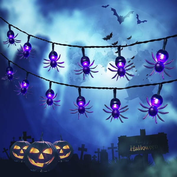 OGETFUUR 20 ft. 30 LED Purple Spider Halloween String Lights