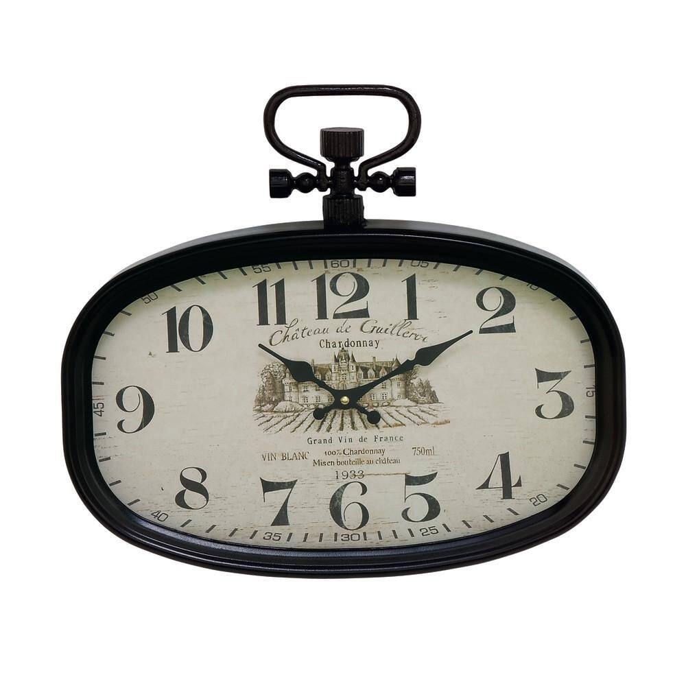Vintage Black and White Oval Metal Wall Clock
