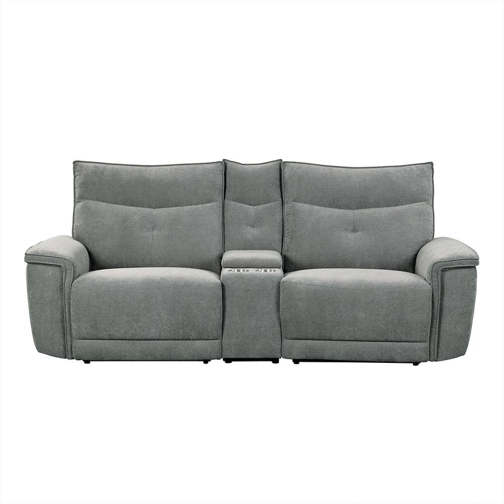 Marta 92.5 in. W Dark Gray Textured Fabric Power Double Reclining 2-Seater 