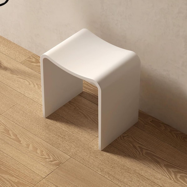 Blynn 15 in.W x 11 in. D Freestanding Solid Surface Shower Stool Vanity Seat in Matte White