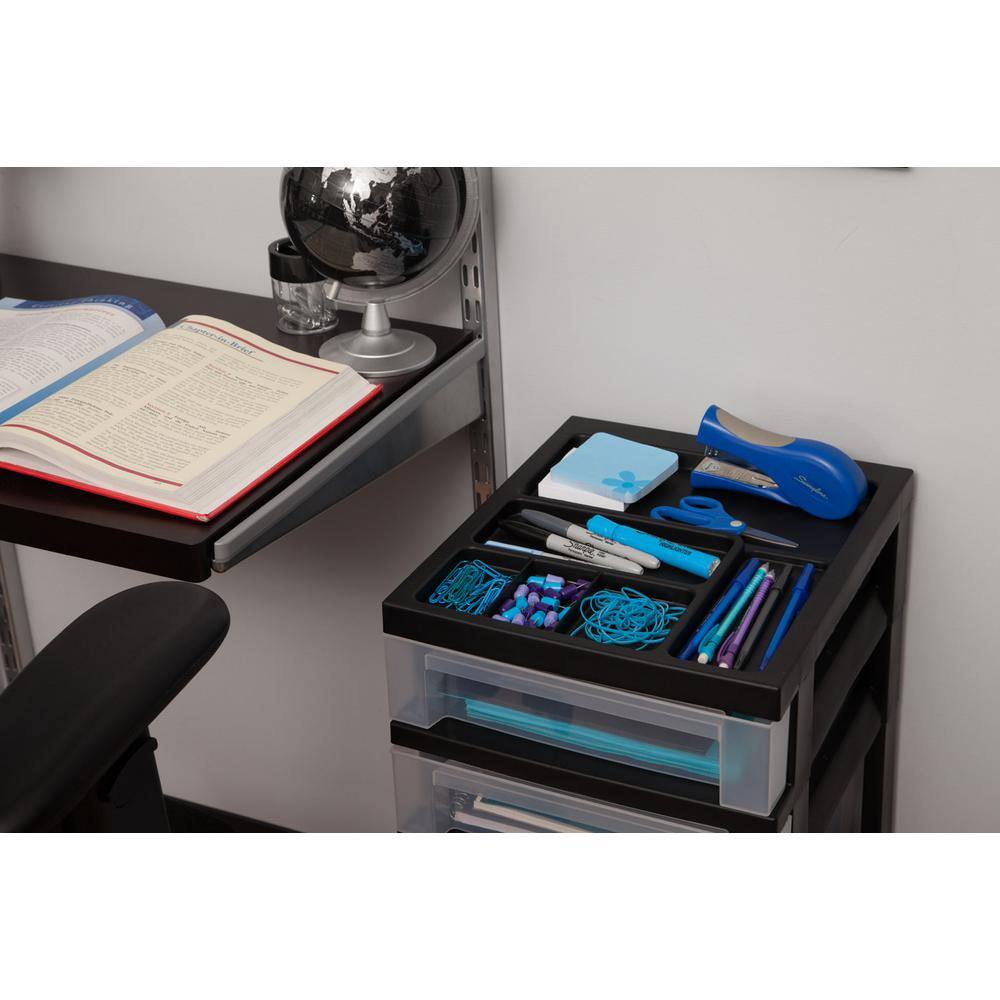 Sleek Black 4-Drawer Rolling Storage Tower with Organizer Top