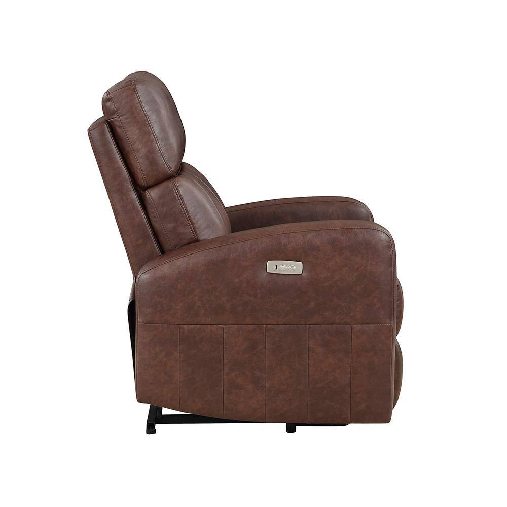Brown Faux Leather Power Lift Recliner with Wood Frame