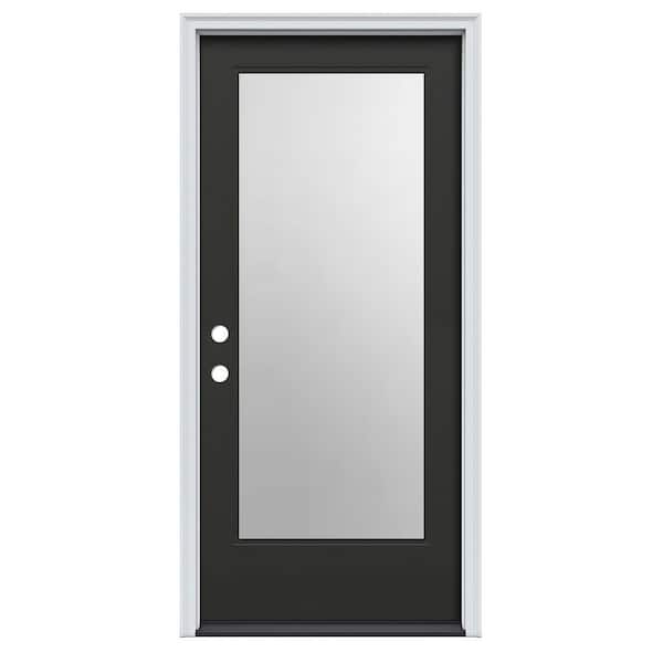 Direct Glaze 30 in. x 80 in. Right-Hand Inswing Full Lite Clear Low-E Black Fiberglass Prehung Door on 4-9/16 in. Frame