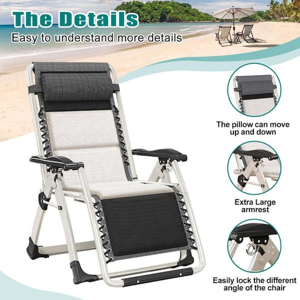 BOZTIY Zero Gravity Chair Silver Metal Folding Portable Lawn
