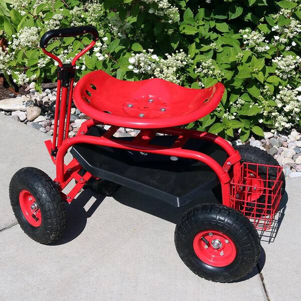 Gardening Planting Rolling Cart W/Tool Tray-Red Garden Seat Tool Portable Stool 