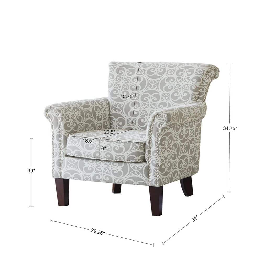 Gray Geometric Wood Accent Chair with Nailhead Trim