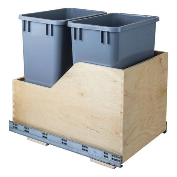 hardware resources 15 in. W Birch Double 35 qt. Gray Waste Container Pull-Out Non-Door Mountable