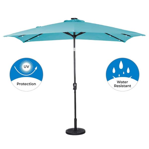 Sun-Ray 9 ft. x 7 ft. Rectangular Solar Lighted Market Patio Umbrella in Seafoam Green