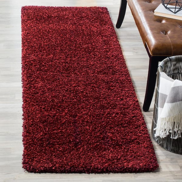 California Shag 2 ft. x 15 ft. Maroon Solid Flokati Runner Rug
